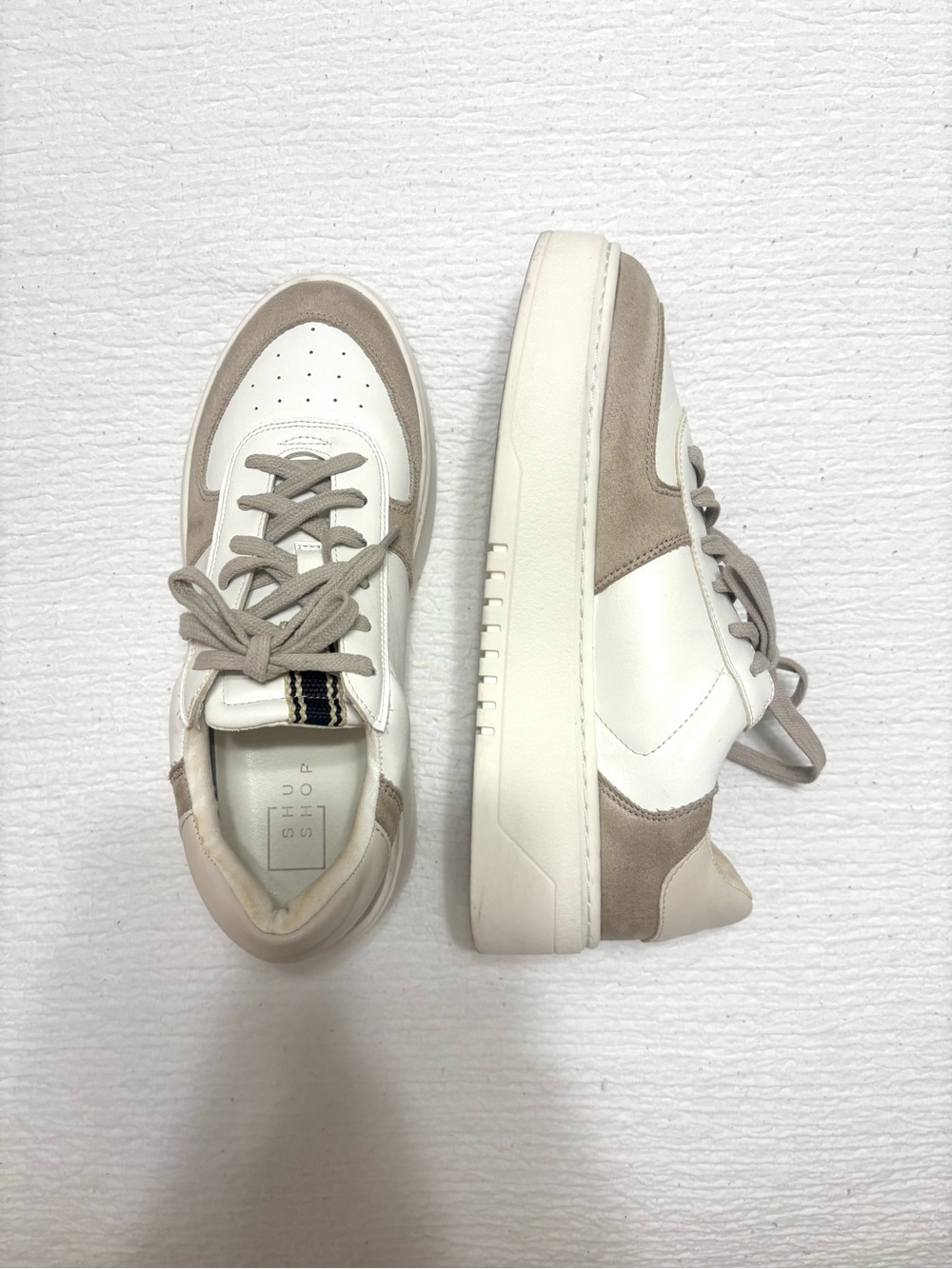 ShuShop White and Beige Platform Sneakers